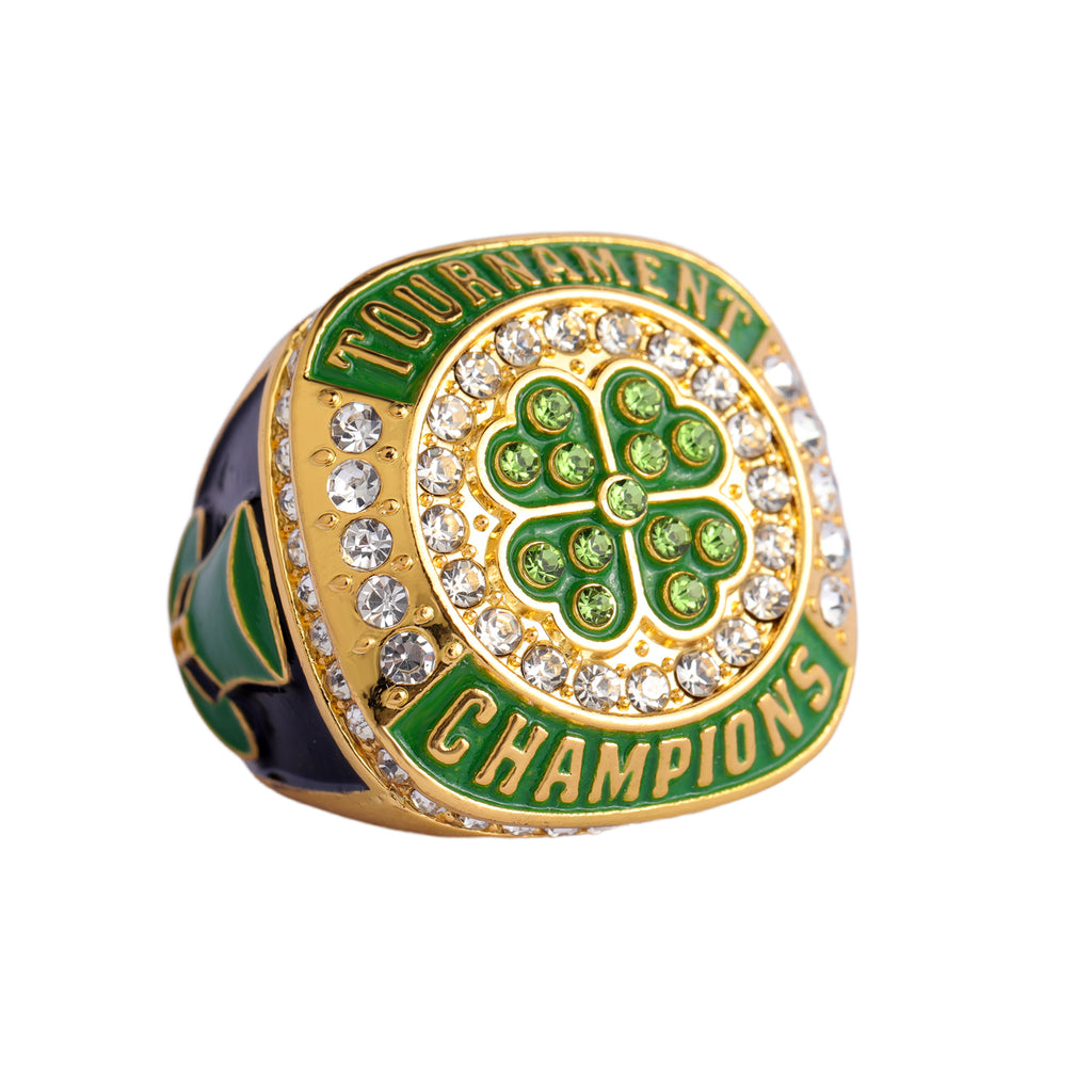 Softball Tournament Champions Ring – Gold Finish with Green Clover & Crystal Detail