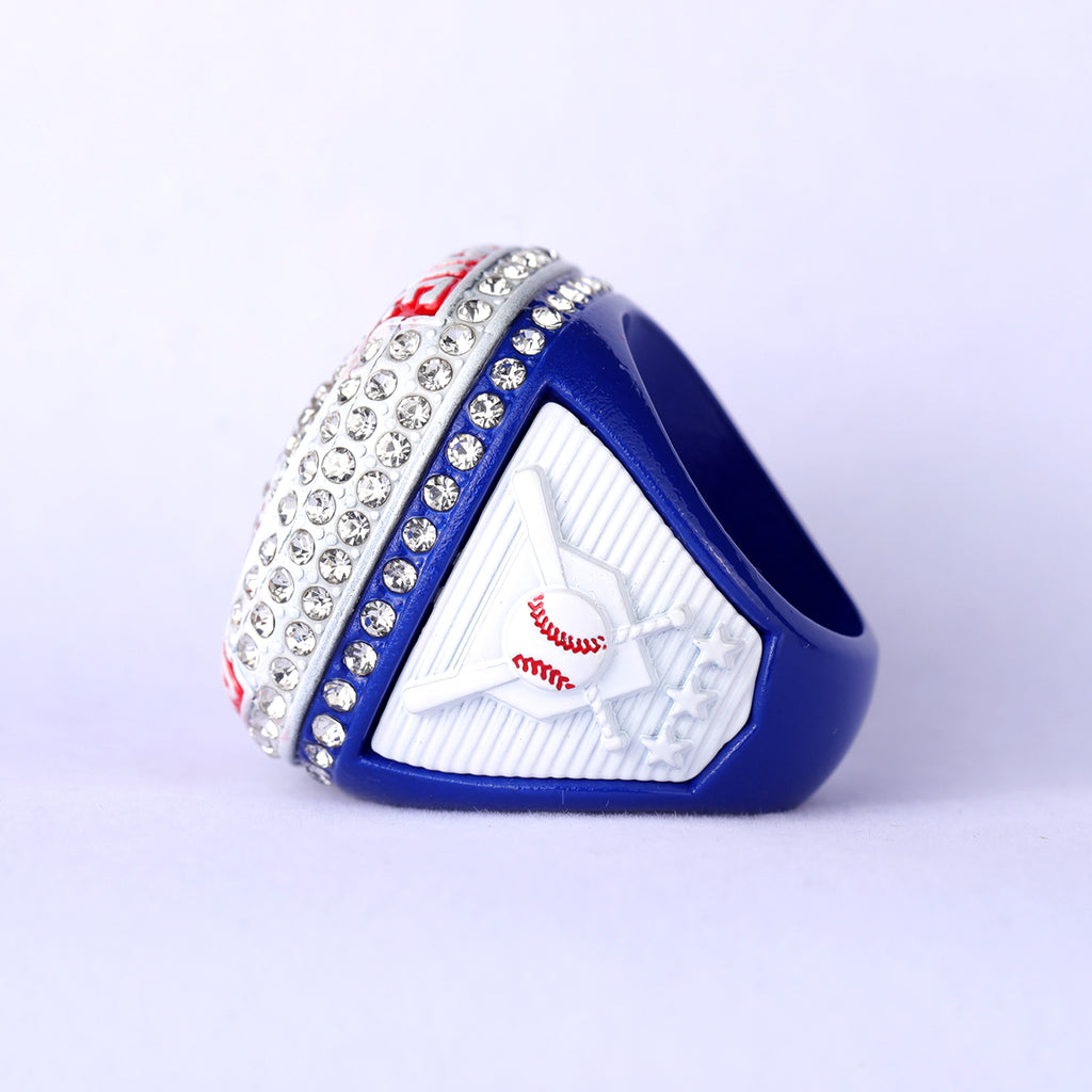 Patriotic Baseball Championship Ring – League Champions Rhinestone Ring (Red/White/Blue)