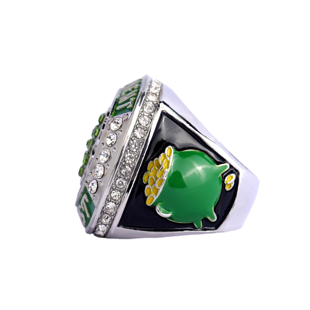 Softball Tournament Finalist Ring – Silver Finish with Green Clover Design & Crystal Accents