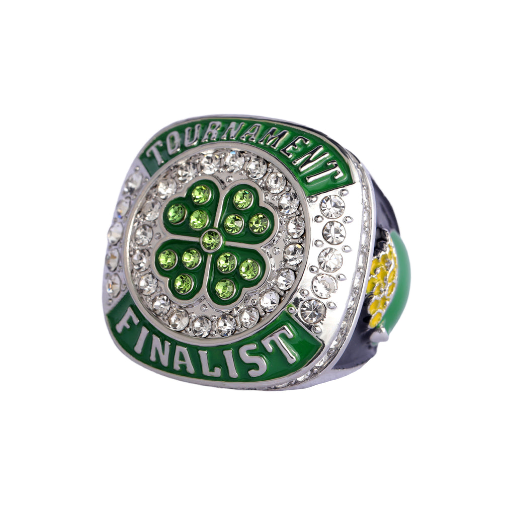 Softball Tournament Finalist Ring – Silver Finish with Green Clover Design & Crystal Accents