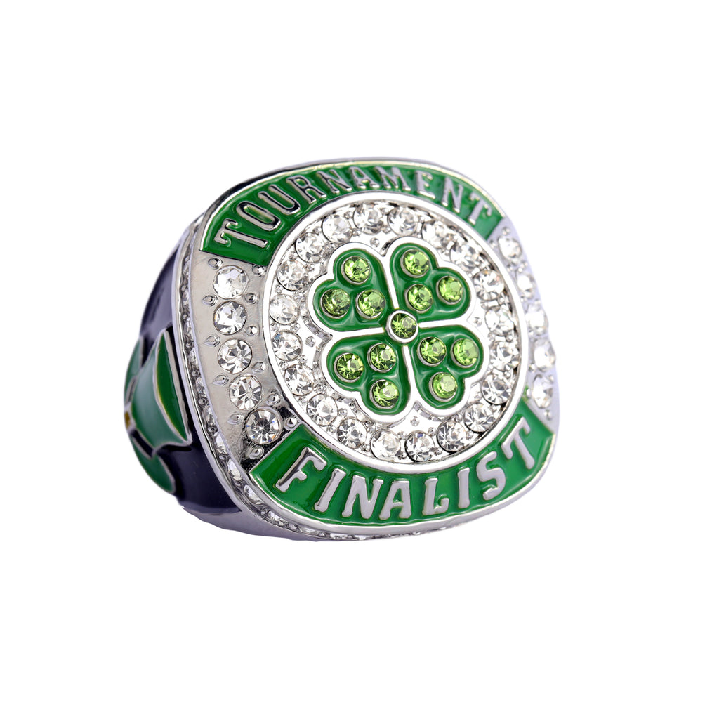 Softball Tournament Finalist Ring – Silver Finish with Green Clover Design & Crystal Accents