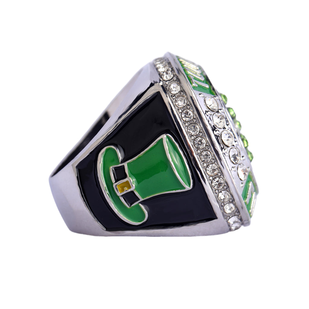 Softball Tournament Finalist Ring – Silver Finish with Green Clover Design & Crystal Accents