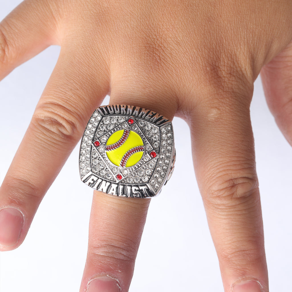 Softball Tournament Championship Ring – Champions & Finalist Rhinestone Rings (Gold & Silver)