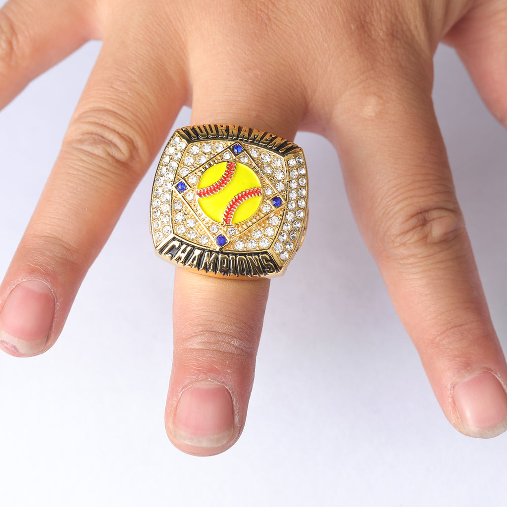 Softball Tournament Championship Ring – Champions & Finalist Rhinestone Rings (Gold & Silver)