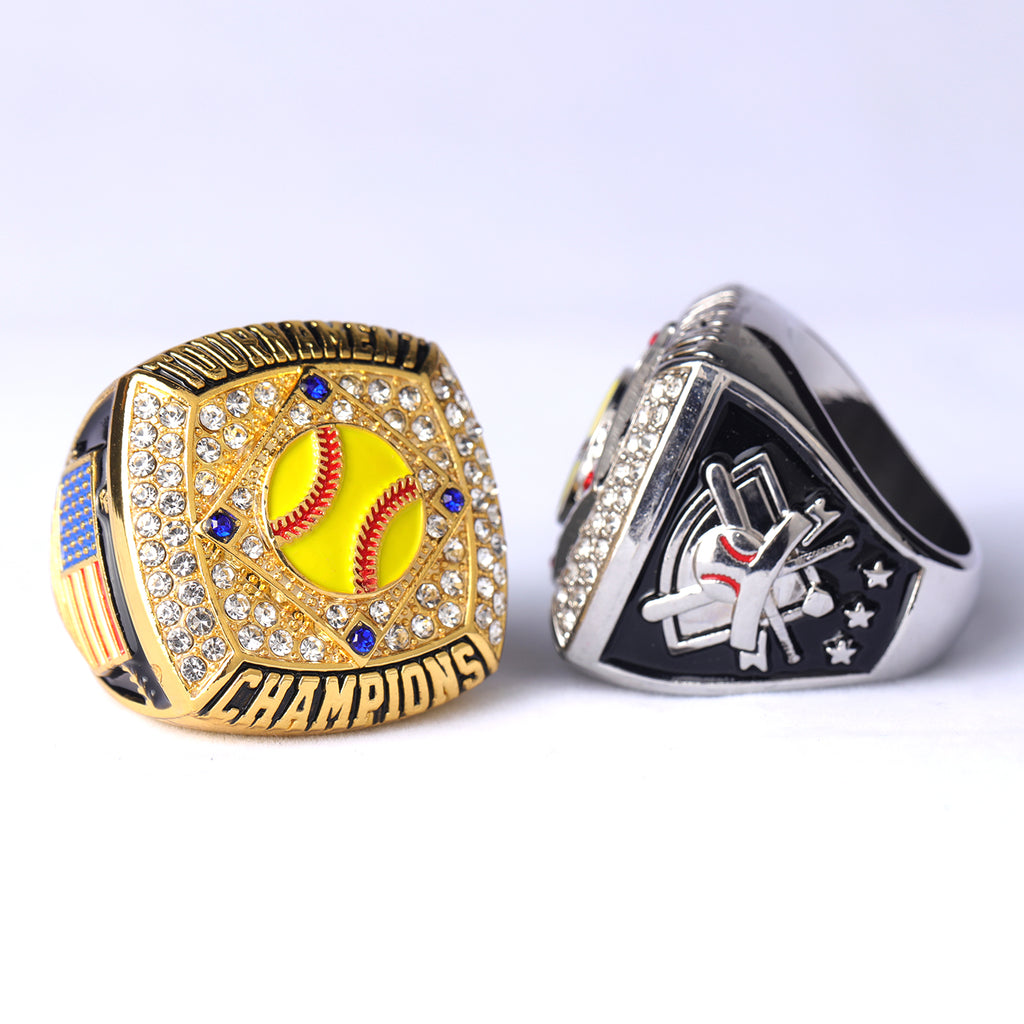 Softball Tournament Championship Ring – Champions & Finalist Rhinestone Rings (Gold & Silver)