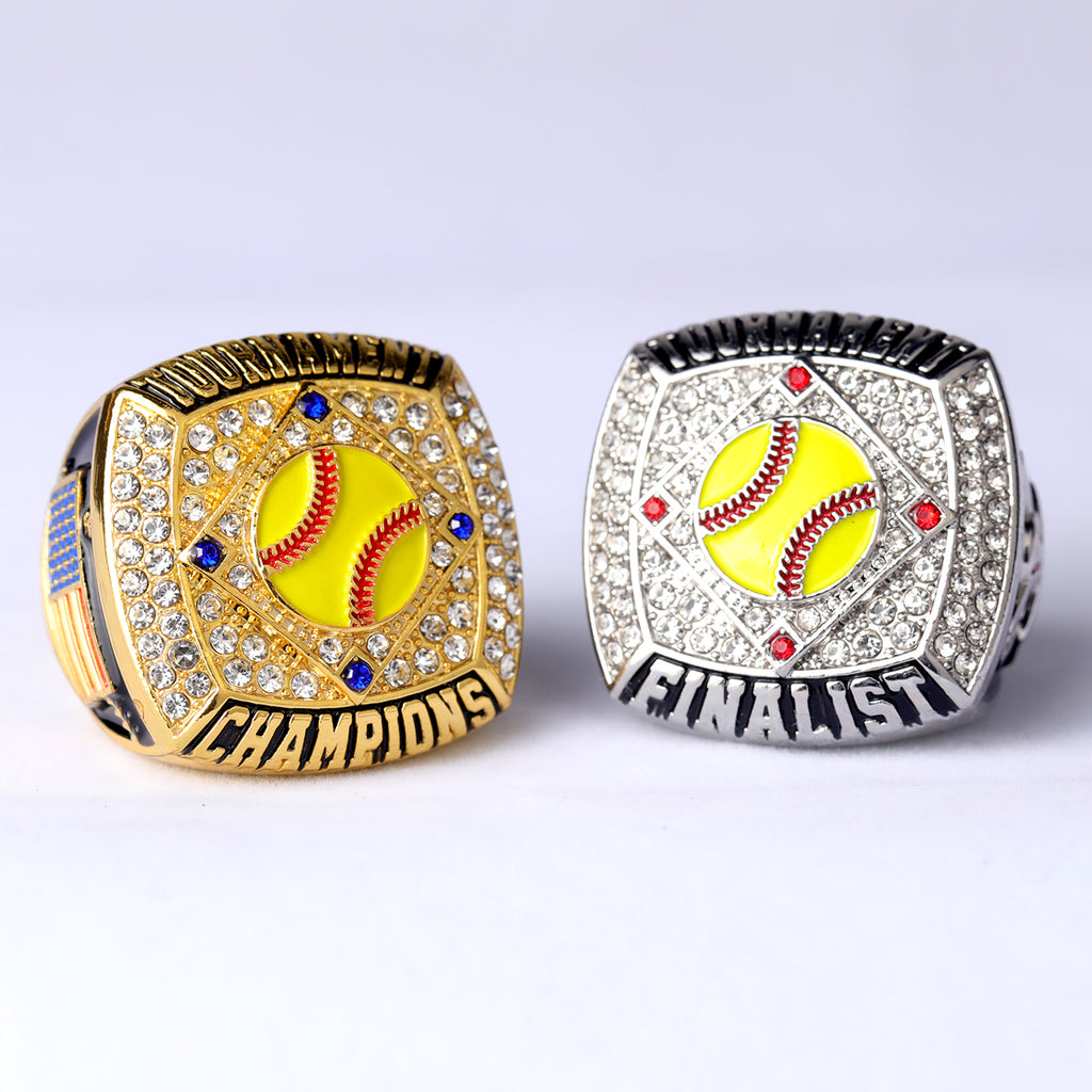 Softball Tournament Championship Ring – Champions & Finalist Rhinestone Rings (Gold & Silver)